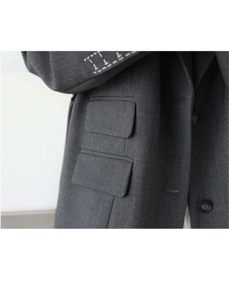 CHICVEN Women Office Lady Blazer Cuff Embroidery Wide Shoulder Twill Suit Women's Autumn Ladies Outerwear Stylish Tops