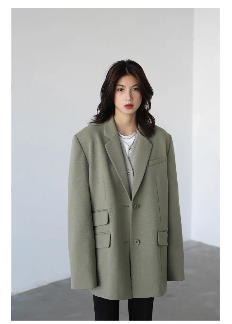 CHICVEN Women Office Lady Blazer Cuff Embroidery Wide Shoulder Twill Suit Women's Autumn Ladies Outerwear Stylish Tops