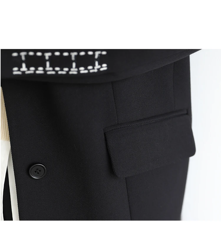 CHICVEN Women Office Lady Blazer Cuff Embroidery Wide Shoulder Twill Suit Women's Autumn Ladies Outerwear Stylish Tops