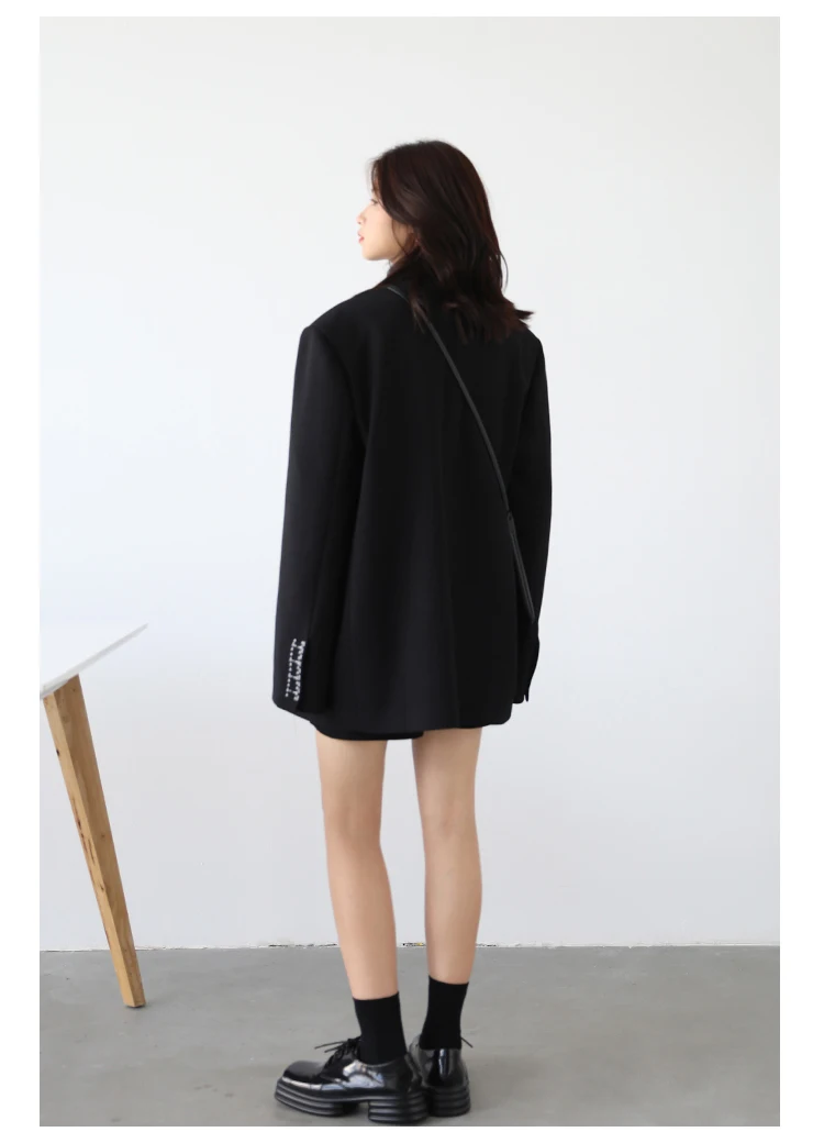 CHICVEN Women Office Lady Blazer Cuff Embroidery Wide Shoulder Twill Suit Women's Autumn Ladies Outerwear Stylish Tops