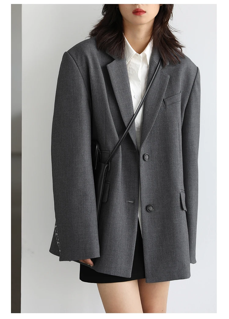 CHICVEN Women Office Lady Blazer Cuff Embroidery Wide Shoulder Twill Suit Women's Autumn Ladies Outerwear Stylish Tops