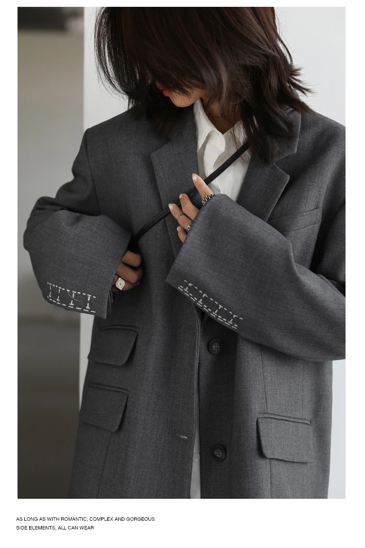 CHICVEN Women Office Lady Blazer Cuff Embroidery Wide Shoulder Twill Suit Women's Autumn Ladies Outerwear Stylish Tops