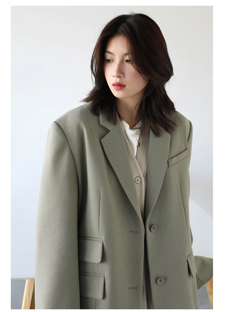 CHICVEN Women Office Lady Blazer Cuff Embroidery Wide Shoulder Twill Suit Women's Autumn Ladies Outerwear Stylish Tops