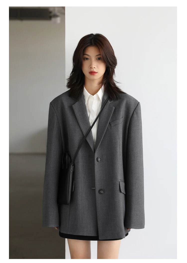 CHICVEN Women Office Lady Blazer Cuff Embroidery Wide Shoulder Twill Suit Women's Autumn Ladies Outerwear Stylish Tops