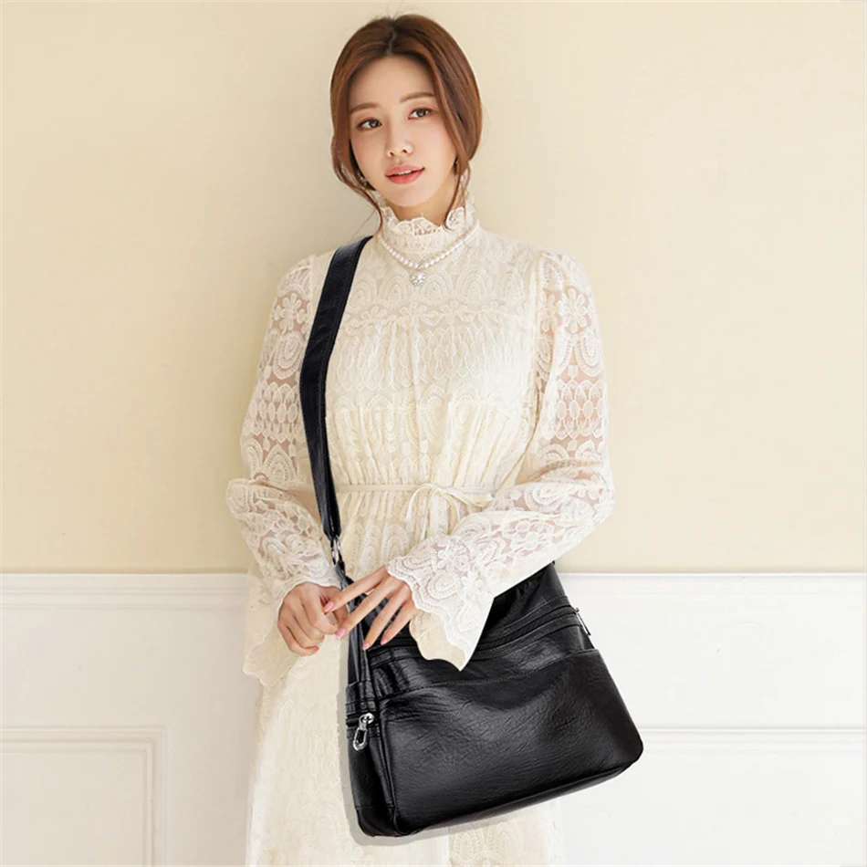 3 Layers Zippers Shoulder Handbag High Quality Big Shoulder Crossbody Bags Luxury Designer Messenger Sac Small Casual Tote Bags