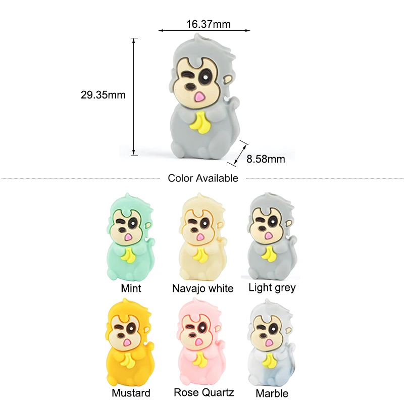 LOFCA 5pc Silicone Animal Beads Panda Food Grade DIY Toy Koala Baby Teething Beads BPA Free Pacifier Chain Accessories