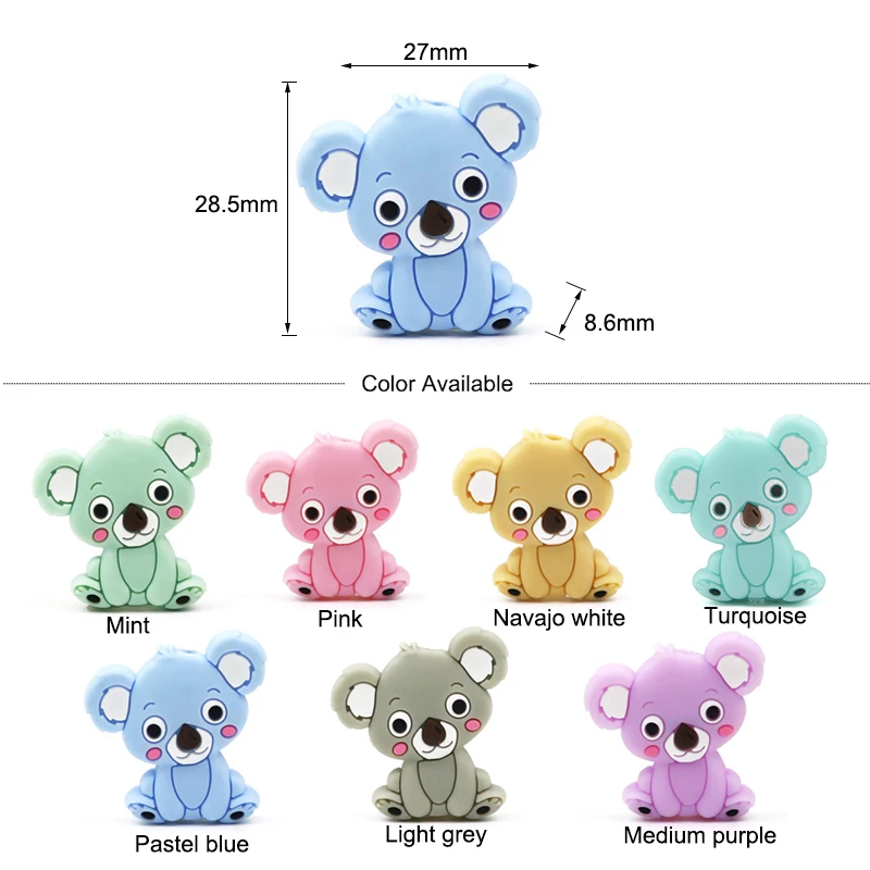 LOFCA 5pc Silicone Animal Beads Panda Food Grade DIY Toy Koala Baby Teething Beads BPA Free Pacifier Chain Accessories