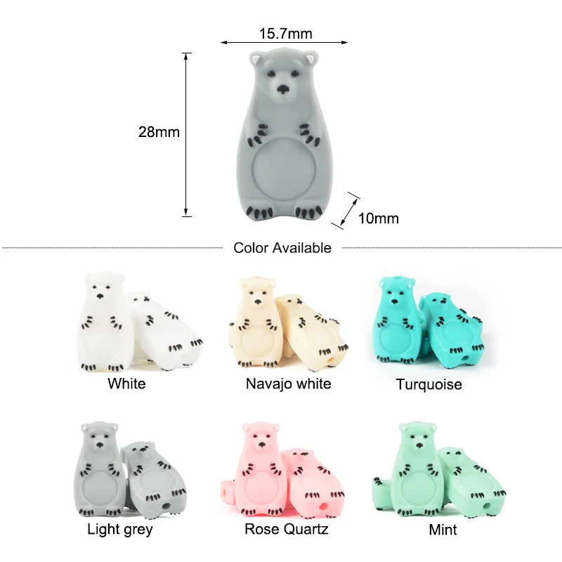 LOFCA 5pc Silicone Animal Beads Panda Food Grade DIY Toy Koala Baby Teething Beads BPA Free Pacifier Chain Accessories