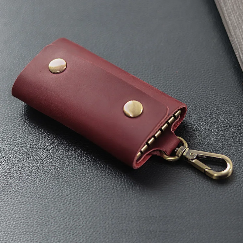 Handmade Genuine Leather Key Holder - Men's Organizer Pouch with Card Slot, Housekeeper Key Case & Wallet (Gift Ready)