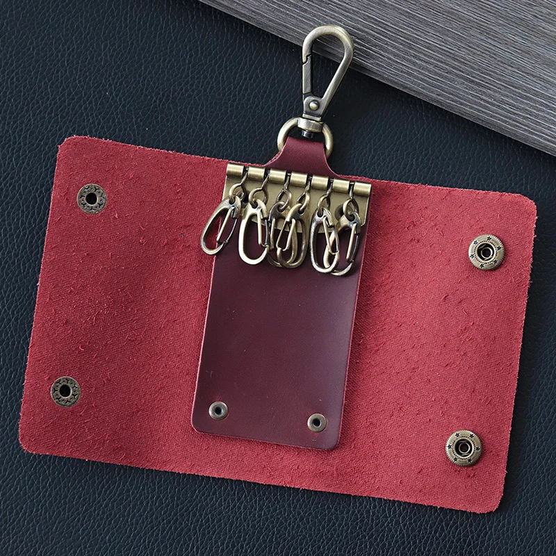 Handmade Genuine Leather Key Holder - Men's Organizer Pouch with Card Slot, Housekeeper Key Case & Wallet (Gift Ready)