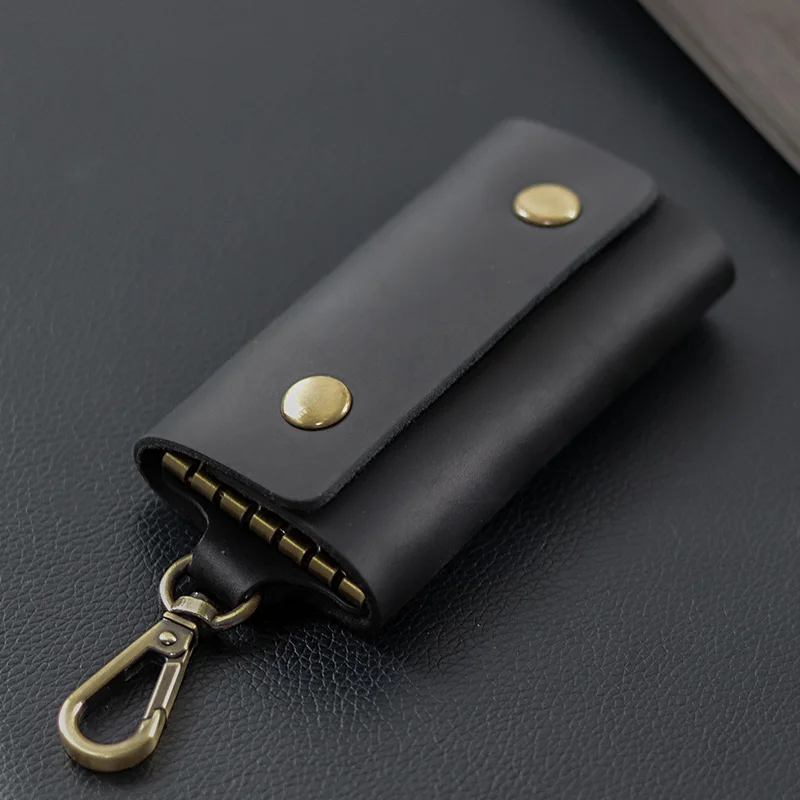 Handmade Genuine Leather Key Holder - Men's Organizer Pouch with Card Slot, Housekeeper Key Case & Wallet (Gift Ready)