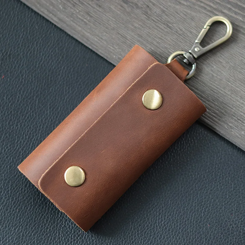 Handmade Genuine Leather Key Holder - Men's Organizer Pouch with Card Slot, Housekeeper Key Case & Wallet (Gift Ready)