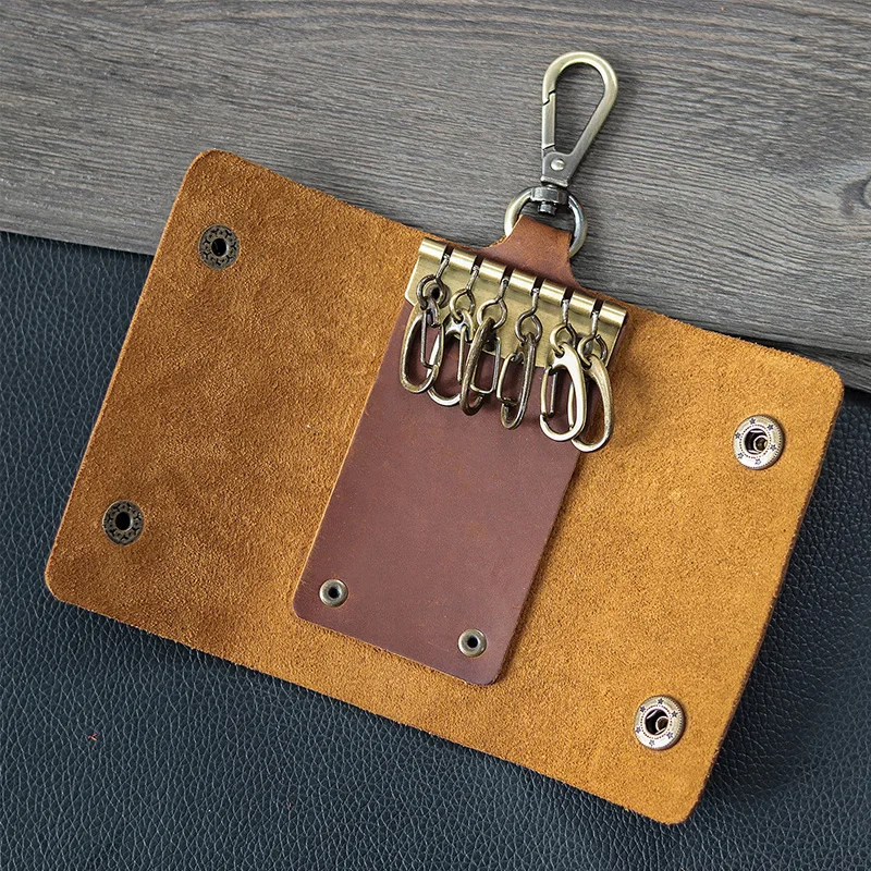 Handmade Genuine Leather Key Holder - Men's Organizer Pouch with Card Slot, Housekeeper Key Case & Wallet (Gift Ready)