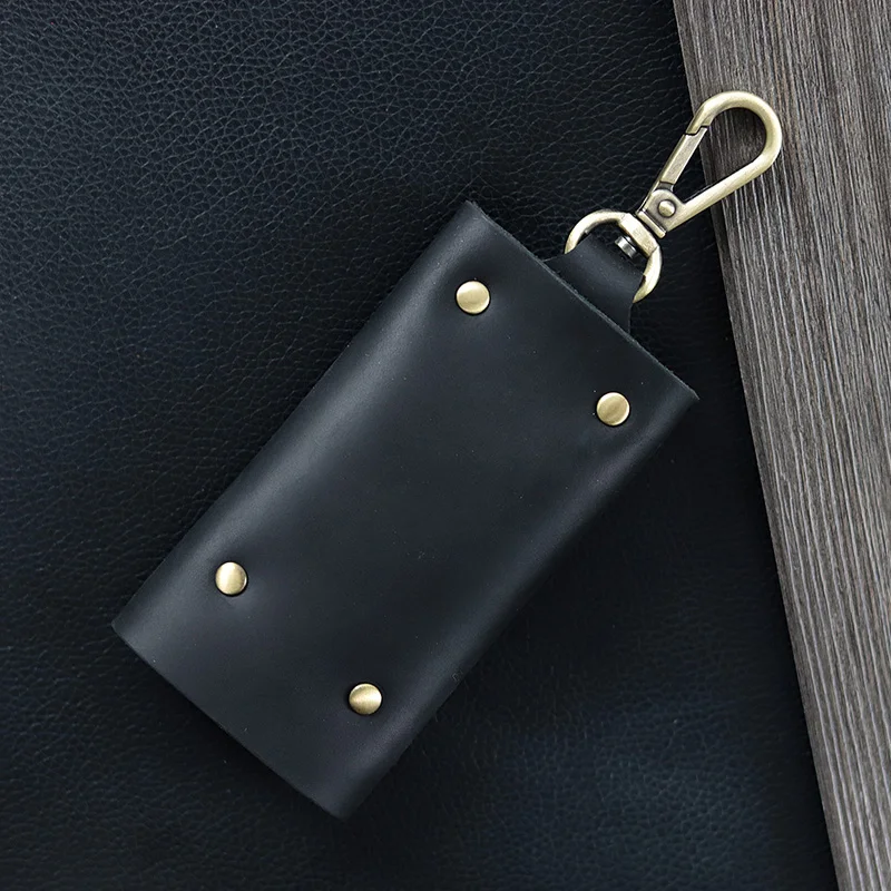 Handmade Genuine Leather Key Holder - Men's Organizer Pouch with Card Slot, Housekeeper Key Case & Wallet (Gift Ready)