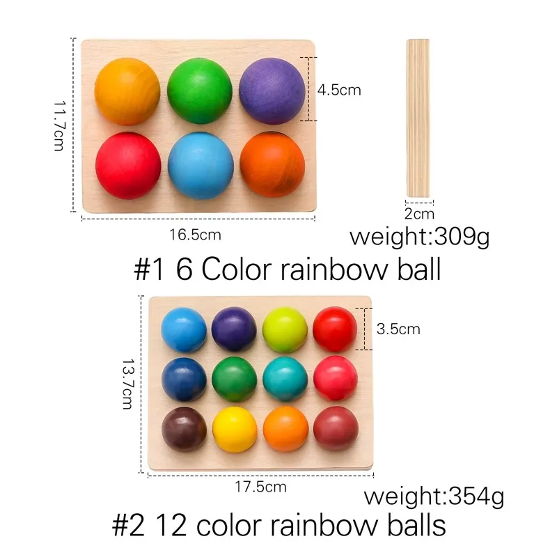 Wooden Montessori Toys for Kids Early Education Preschool Toy Rainbow Ball Matching Sensory Game Color Cognitive Sorting Board