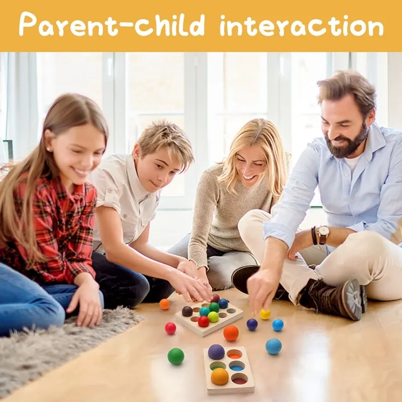 Wooden Montessori Toys for Kids Early Education Preschool Toy Rainbow Ball Matching Sensory Game Color Cognitive Sorting Board