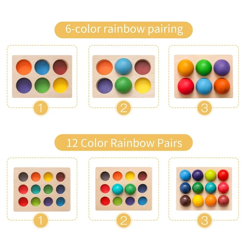 Wooden Montessori Toys for Kids Early Education Preschool Toy Rainbow Ball Matching Sensory Game Color Cognitive Sorting Board