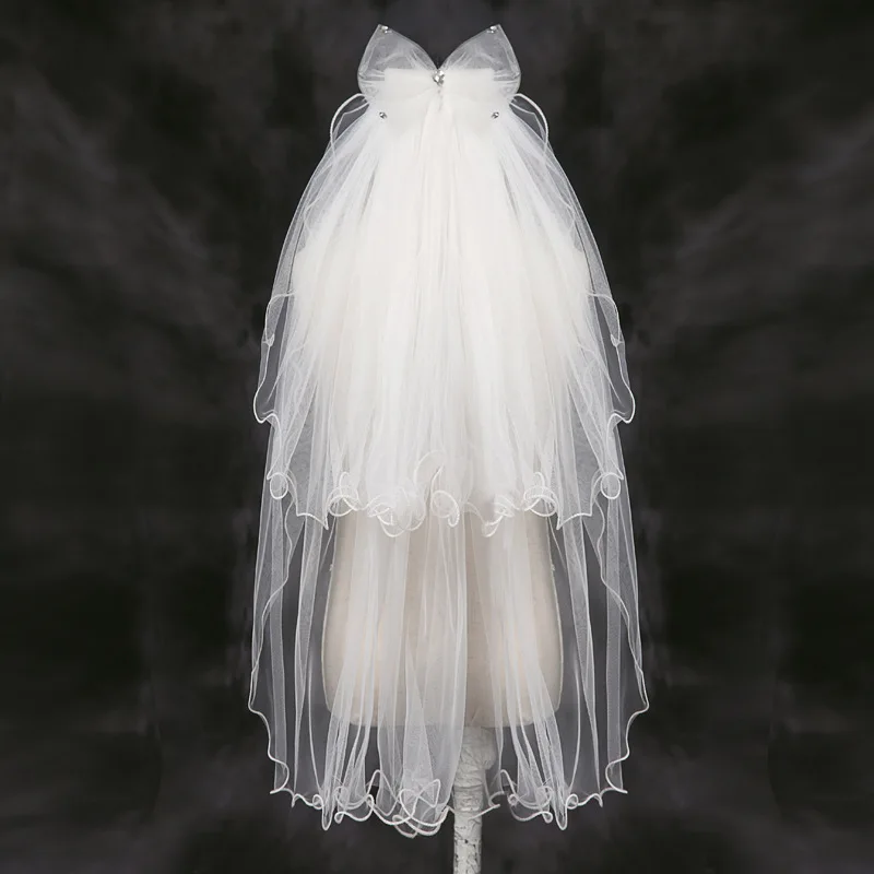 2021 Elegant Short Bow Wedding Bridal Veil With Comb Child Flower Girl First Communion Elbow Length 70CM