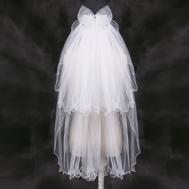 2021 Elegant Short Bow Wedding Bridal Veil With Comb Child Flower Girl First Communion Elbow Length 70CM