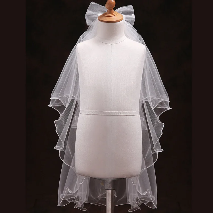 2021 Elegant Short Bow Wedding Bridal Veil With Comb Child Flower Girl First Communion Elbow Length 70CM