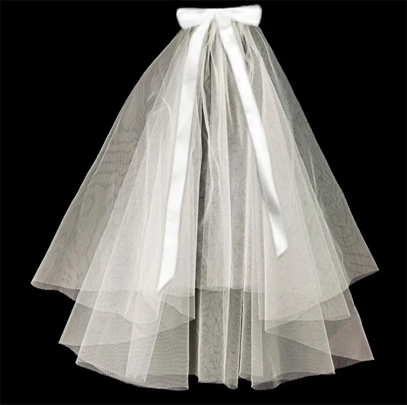 2021 Elegant Short Bow Wedding Bridal Veil With Comb Child Flower Girl First Communion Elbow Length 70CM