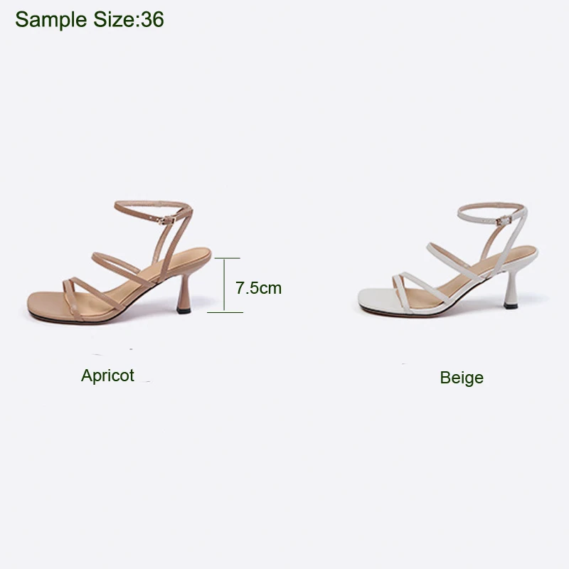 2024 New Ankle Strap Sandals Summer Women Sexy Party Lady Open Toe High Heels Fashion Woman Beige Apricot One Word Buckle Sandal