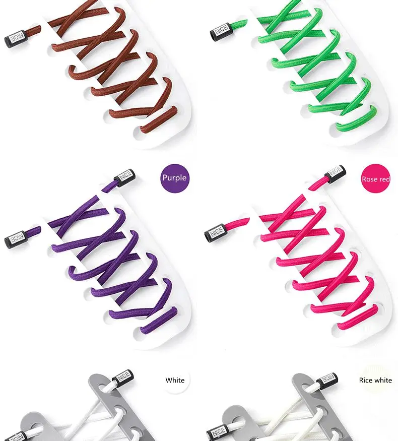 NICE Lock Shoelaces Without ties Elastic laces Sneakers Kids Adult Quick Shoe laces Rubber Bands Round No tie Shoeace Shoes