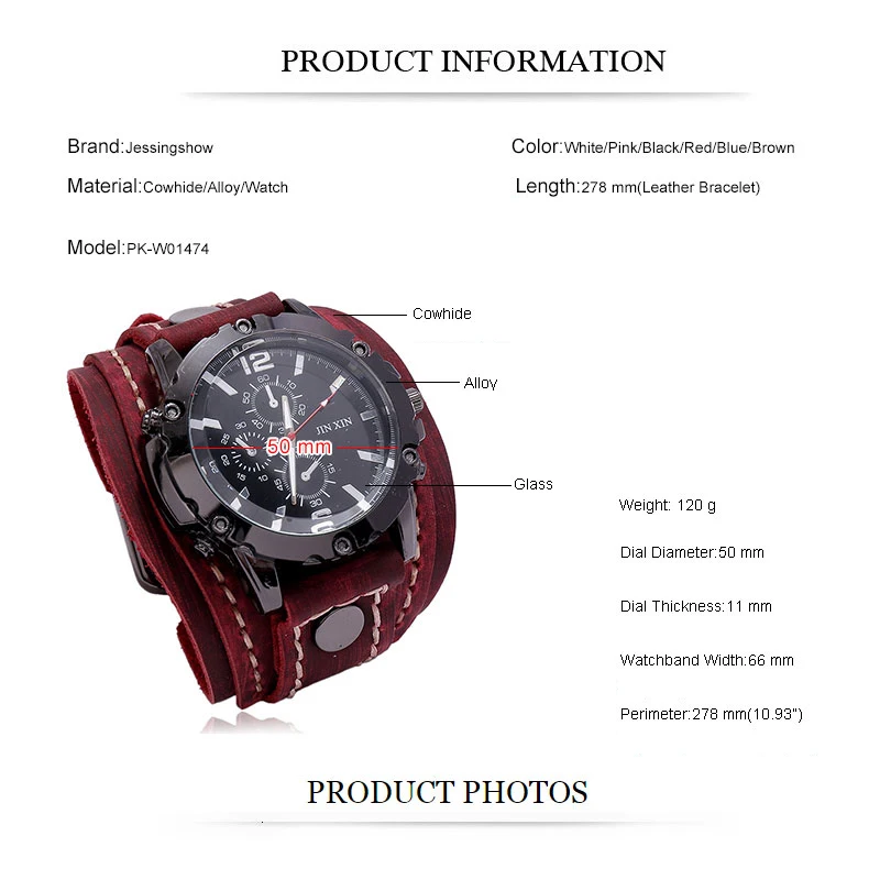 Mens Quartz Watches Luxury Wristwatch 2024 Cowhide Watchband Punk Style Watch for Men Wide Genuine Leather Bracelets