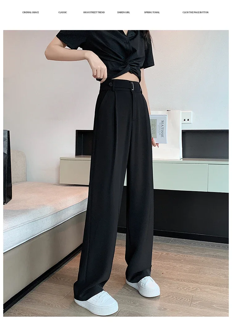 Seoulish Summer Women's Casual Pants Wide Leg Pants Elegant Office Lady 2024 New Solid Color High Waist Loose Trousers Female