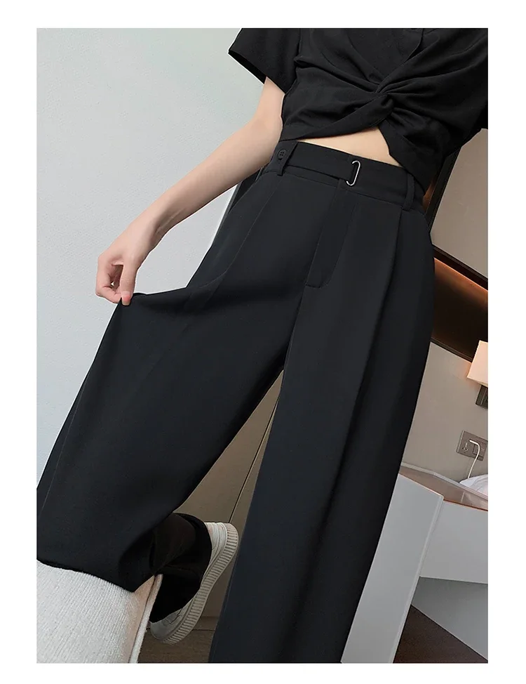Seoulish Summer Women's Casual Pants Wide Leg Pants Elegant Office Lady 2024 New Solid Color High Waist Loose Trousers Female