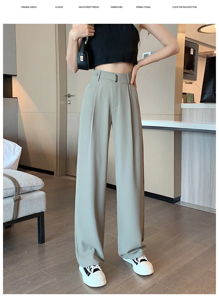 Seoulish Summer Women's Casual Pants Wide Leg Pants Elegant Office Lady 2024 New Solid Color High Waist Loose Trousers Female