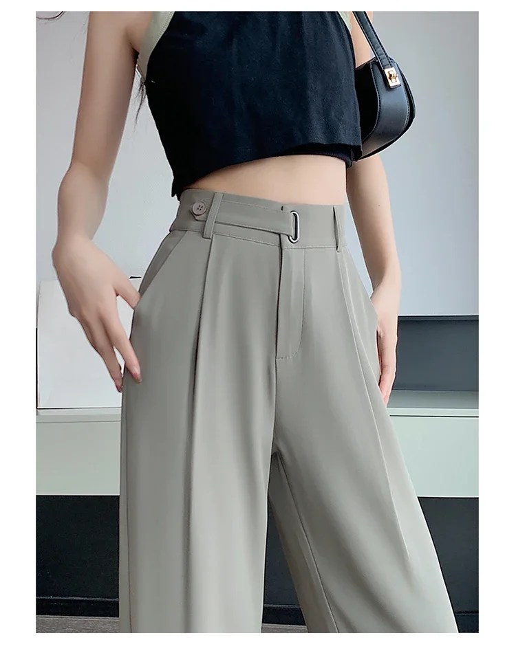 Seoulish Summer Women's Casual Pants Wide Leg Pants Elegant Office Lady 2024 New Solid Color High Waist Loose Trousers Female