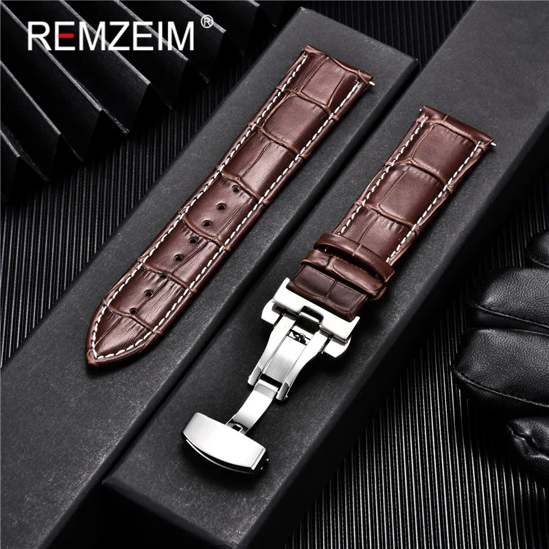 Leather Watchband 18mm 19mm 20mm 21mm 22mm 24mm Men Women Leather Strap Automatic Butterfly Clasp Watch Band Watch Accessories