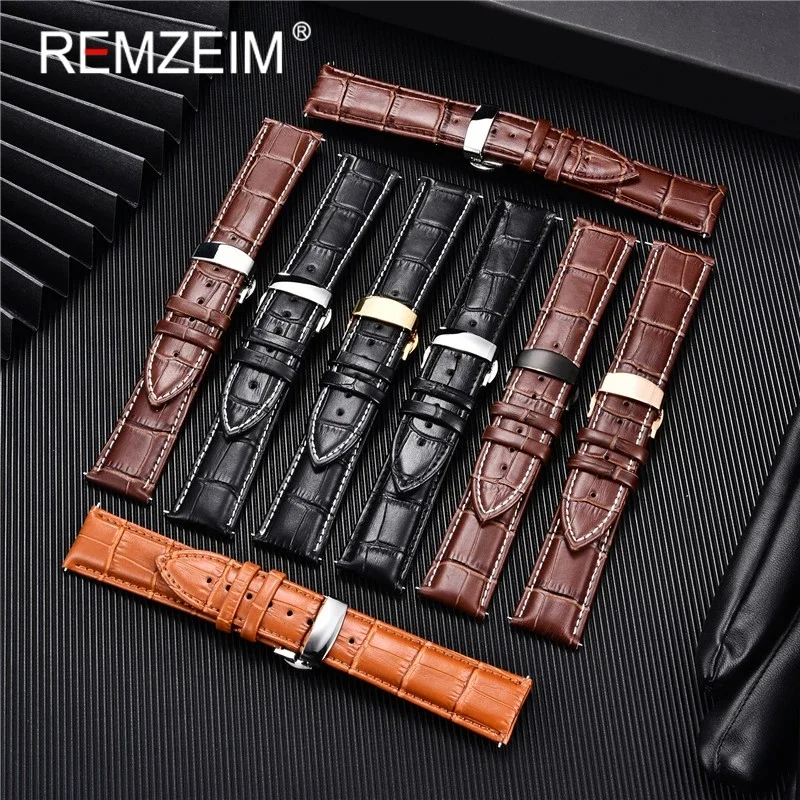 Leather Watchband 18mm 19mm 20mm 21mm 22mm 24mm Men Women Leather Strap Automatic Butterfly Clasp Watch Band Watch Accessories