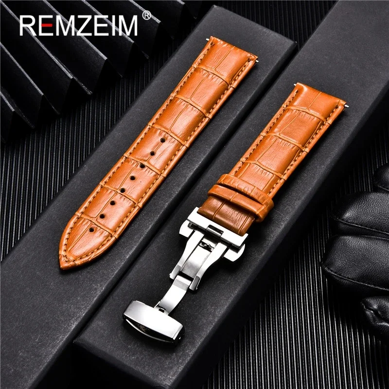 Leather Watchband 18mm 19mm 20mm 21mm 22mm 24mm Men Women Leather Strap Automatic Butterfly Clasp Watch Band Watch Accessories
