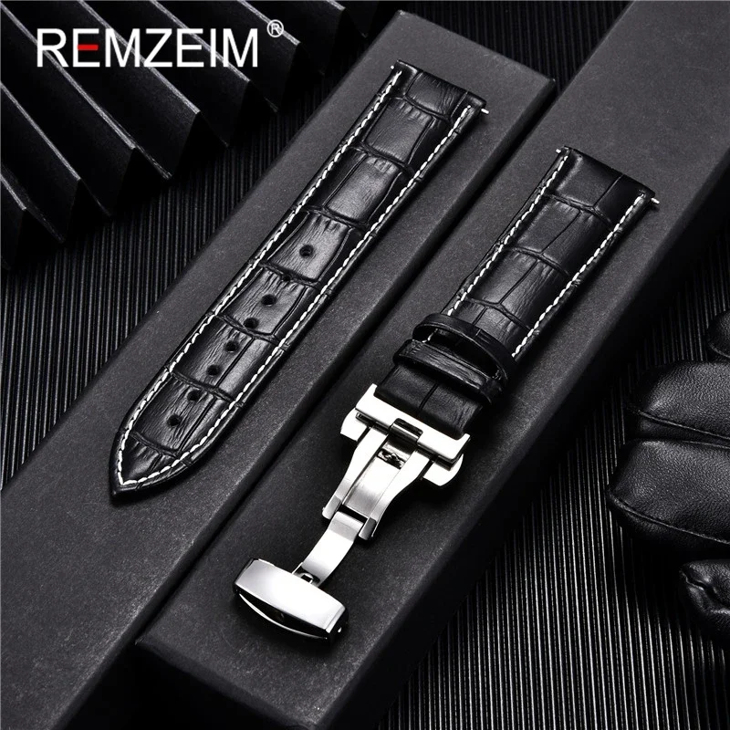 Leather Watchband 18mm 19mm 20mm 21mm 22mm 24mm Men Women Leather Strap Automatic Butterfly Clasp Watch Band Watch Accessories