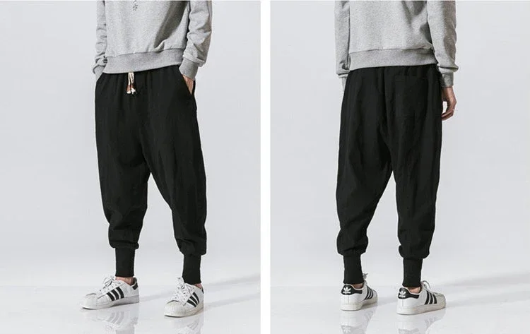 Cotton Harem Pants Men Streetwear Joggers New Baggy Drop-crotch Pants Casual Trousers Men Sweatpants