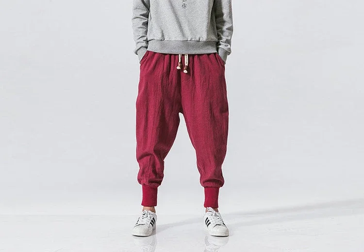 Cotton Harem Pants Men Streetwear Joggers New Baggy Drop-crotch Pants Casual Trousers Men Sweatpants