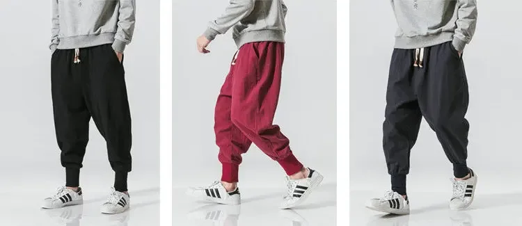 Cotton Harem Pants Men Streetwear Joggers New Baggy Drop-crotch Pants Casual Trousers Men Sweatpants