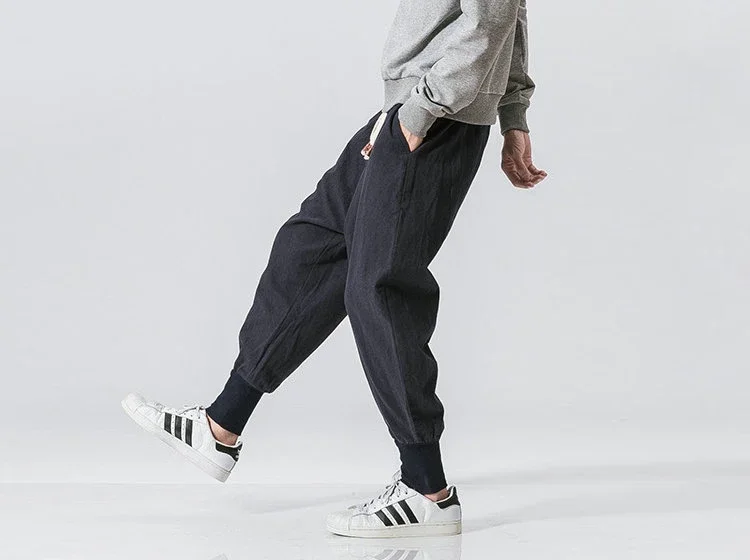 Cotton Harem Pants Men Streetwear Joggers New Baggy Drop-crotch Pants Casual Trousers Men Sweatpants