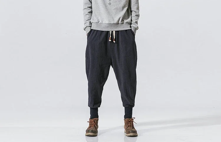 Cotton Harem Pants Men Streetwear Joggers New Baggy Drop-crotch Pants Casual Trousers Men Sweatpants