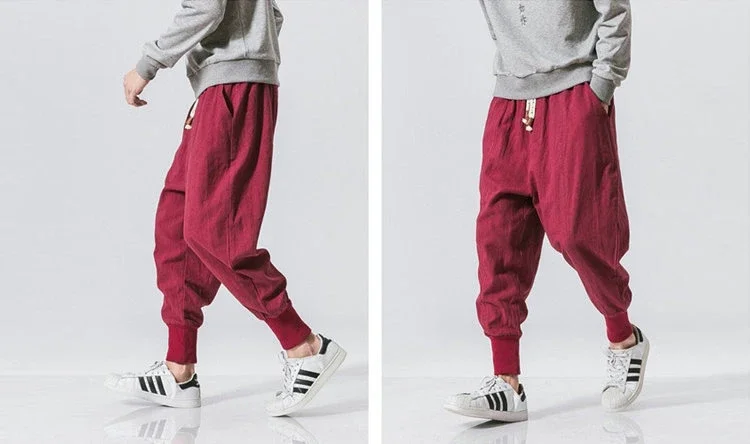 Cotton Harem Pants Men Streetwear Joggers New Baggy Drop-crotch Pants Casual Trousers Men Sweatpants