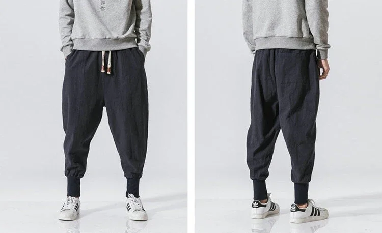 Cotton Harem Pants Men Streetwear Joggers New Baggy Drop-crotch Pants Casual Trousers Men Sweatpants