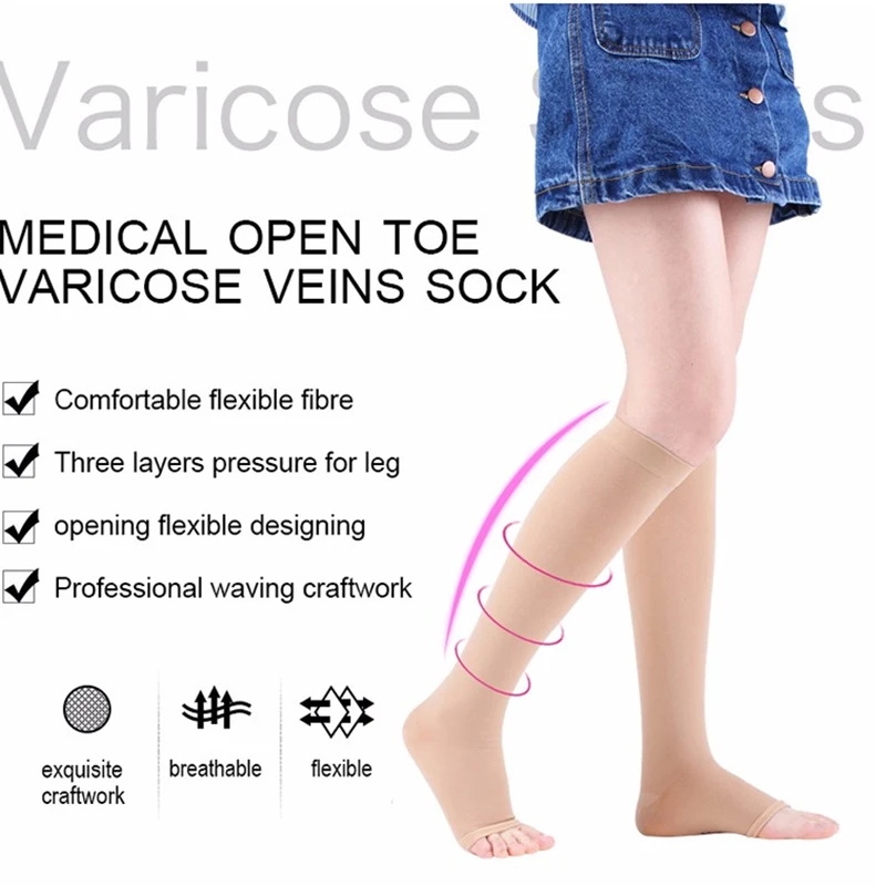 S-XXL Compression Socks Compression Socks for Varicose Vein Calf Riding Socks Stretch Open Toe Knee Socks