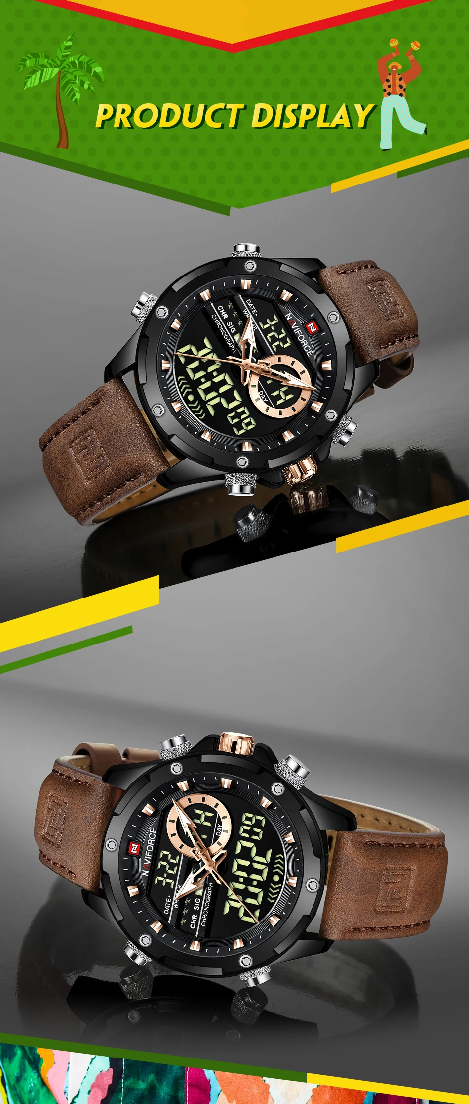 NAVIFORCE Luxury Men Quartz Watch Military LED Digital Waterproof Wristwatch Sport Chronograph Male Clock Relogios Masculino