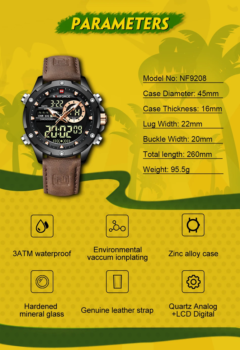 NAVIFORCE Luxury Men Quartz Watch Military LED Digital Waterproof Wristwatch Sport Chronograph Male Clock Relogios Masculino