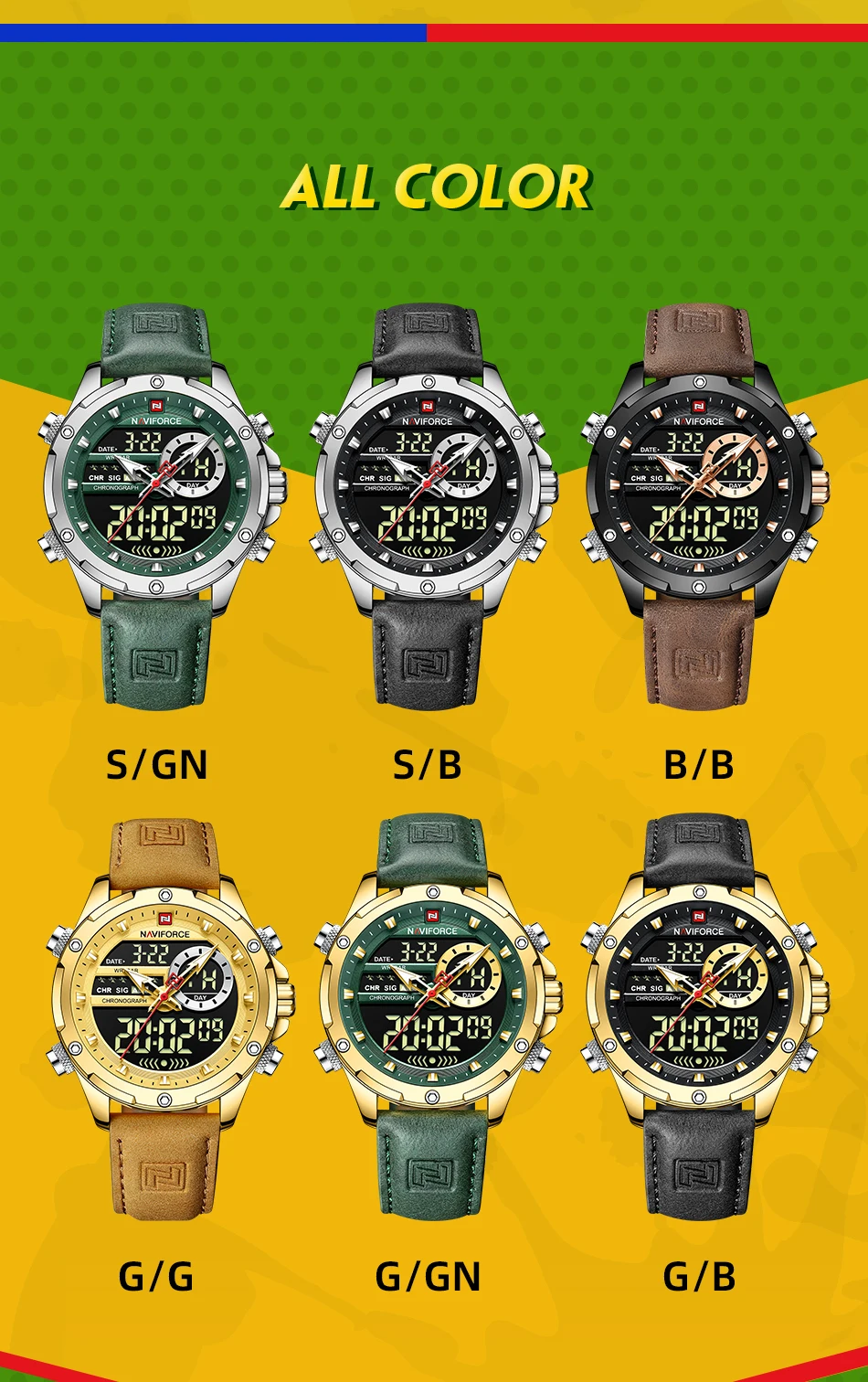 NAVIFORCE Luxury Men Quartz Watch Military LED Digital Waterproof Wristwatch Sport Chronograph Male Clock Relogios Masculino
