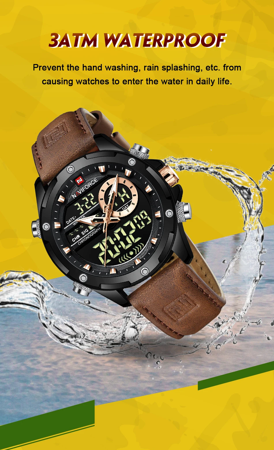 NAVIFORCE Luxury Men Quartz Watch Military LED Digital Waterproof Wristwatch Sport Chronograph Male Clock Relogios Masculino