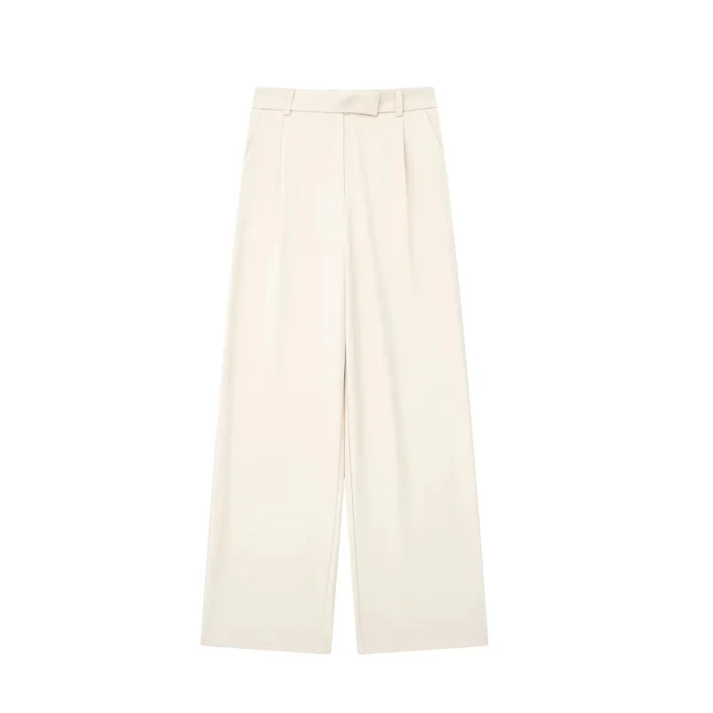 MUJER 2025 Women's Pants Beige Grey Black Wide Leg Pants Women High Waist Baggy Pants Woman Fashion Summer Office Trousers