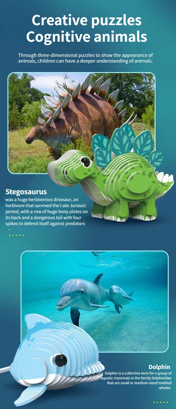 Children's 3D Puzzle Kindergarten Animal Puzzle Intelligence Early Education Toys Dinosaur Animal Model Paper 3-4-5-6 Years Old